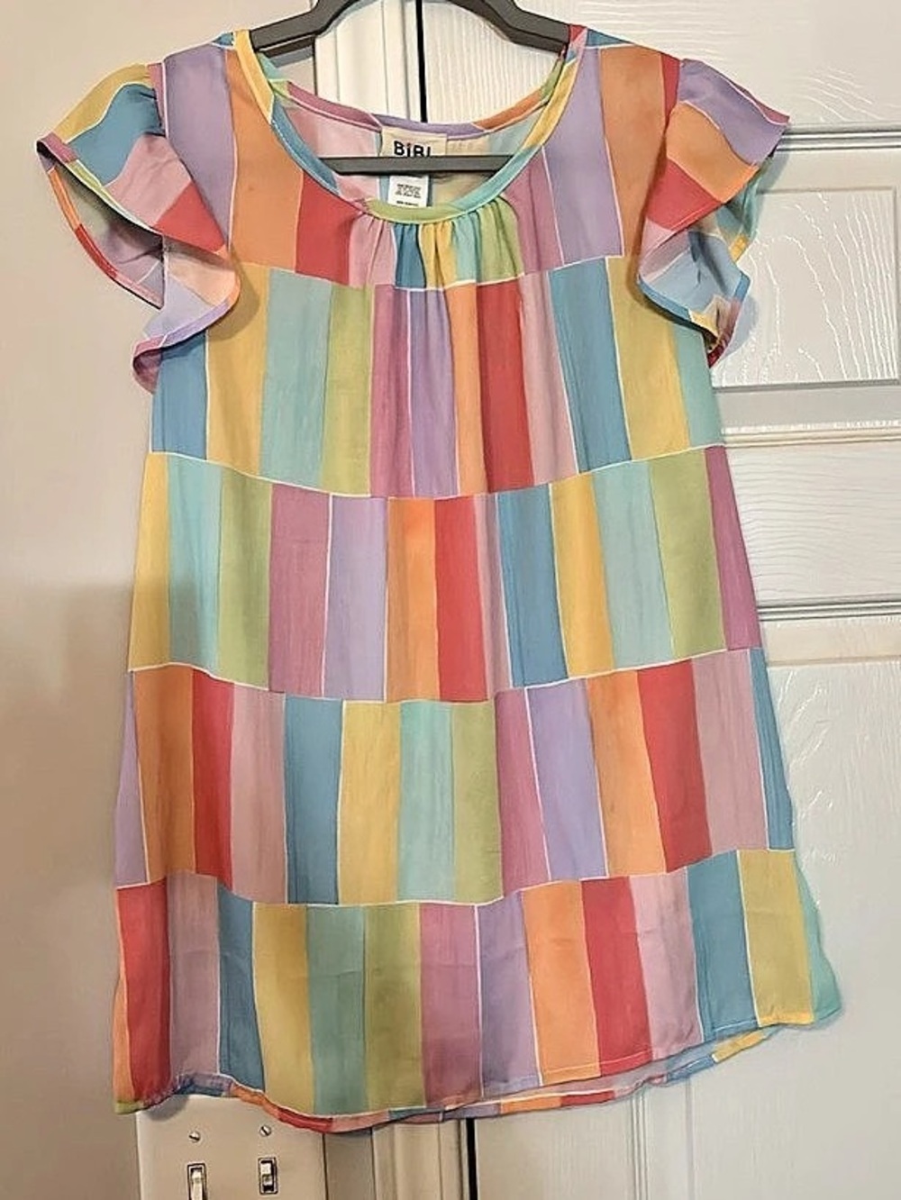 BiBi Kids Multicolor Color Block Ruffle Sleeve Top